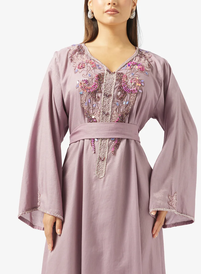 hayas closet  Embellished Belted Jalabiya for Women | Best Price UAE